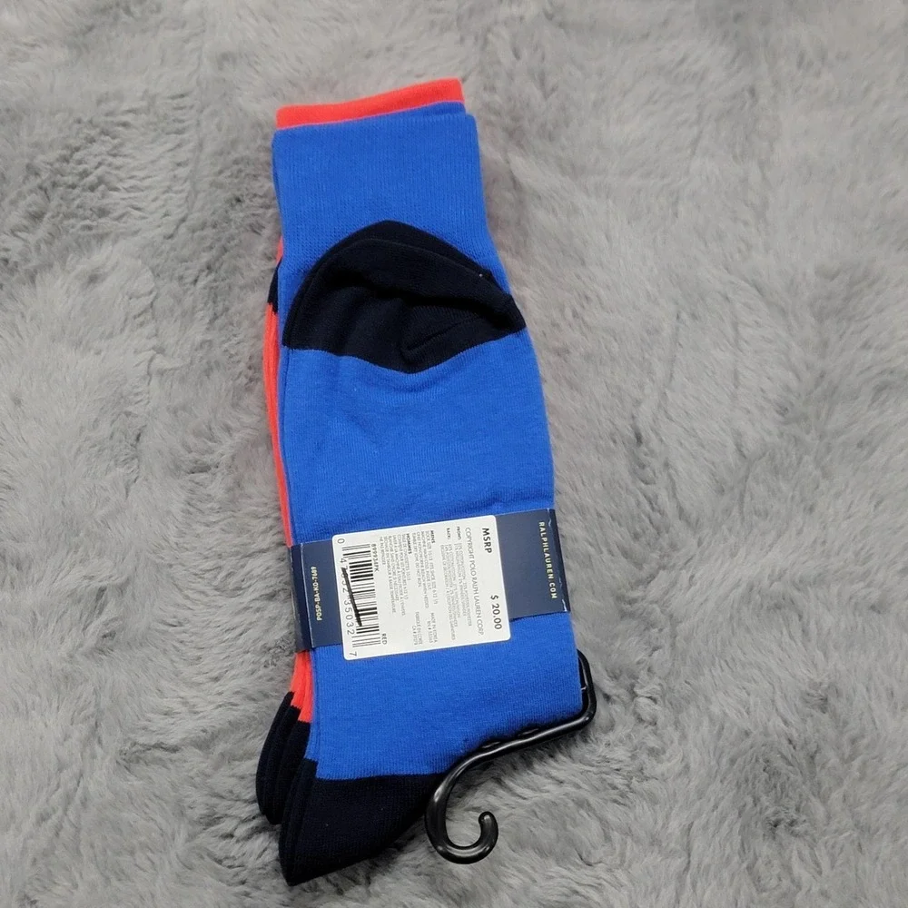 Polo Ralph Lauren Socks Mens 10-13 Red Blue Beach Scuba Bear Crew 2 Pairs